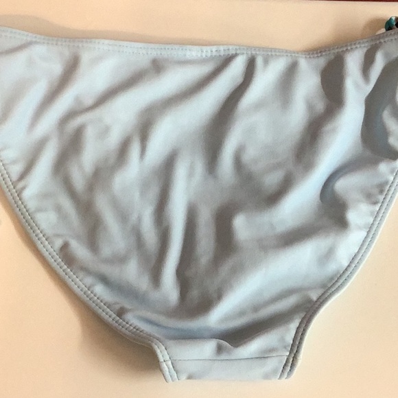 Beach Joy Size Large Light Blue Floral and Striped Side Tie Bikini Bottom. - Picture 3 of 4